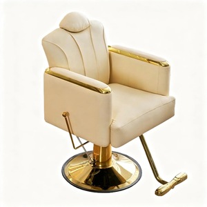เก้าอี้ตัดผมสไตล์วินเทจสีขาว sillas de barberia ปรับเอนได้เก้าอี้ร้านเสริมสวยฐานกลมสีทอง - Product Image 5