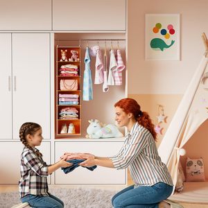 6-<b>Shelf</b> Hanging Closet Organizer 33x15x85cm Foldable Storage <b>Shelves</b> For Bedroom Clothing Organizer With 2 <b>Hooks</b> - Product Image 2