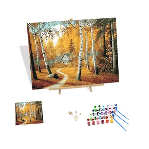 Home Decor Painting by Numbers Landscape Diy Digital Painting by Numbers for Adult on Canvas Autumn Forest Hut