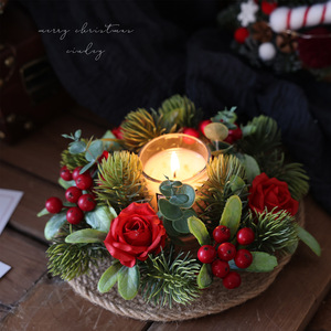 Christmas Gift <b>Small</b> <b>wreath</b> Candlestick Desktop Arrangement Ornaments Christmas Eve Candlelight Dinner Accessories Decorations - Product Image 3