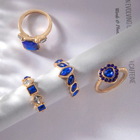 Go Party 4 Pcs/Set Blue Diamond Crystal Charms Butterfly Heart Joint Finger Ring Set Geometric Knuckle Ring Set for Women Girls