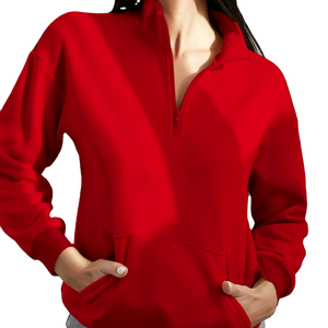 Sudadera con capucha de algodón para mujer, personalizada con logo de alta calidad, informal, de primavera, con media cremallera y cuello vuelto, de forro polar - Product Image 1