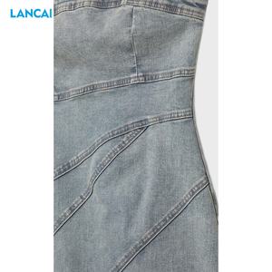 Fabricantes de ropa Vestido vaquero de diseño personalizado Frente Split Maxi Vestidos casuales para mujer - Product Image 5