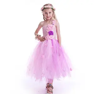 Ouheng Pink Fariy Costume Children Tulle Clothes Party Dress Princess Girls Formal Wedding Flower Tutu Dress