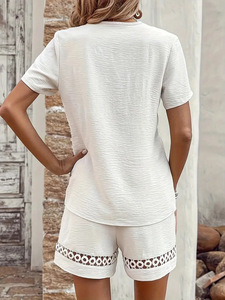 Conjunto de Shorts Casuales de Dos Piezas para Mujer, Primavera-Verano 2026, Poliéster Ecológico, Secado Rápido, Transpirable, Cuello en V, Tres Cuartos - Product Image 3