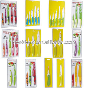 HSK giallo frutta maniglia ceramica accessori svizzero 5 pz rivestimento di stampa set coltello antiaderente <span class=keywords><strong>coltelli</strong></span> <span class=keywords><strong>da</strong></span> <span class=keywords><strong>cucina</strong></span> con manico in pp - Product Image 3