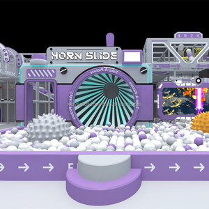 Parque Infantil Comercial Interior de Plástico con Casa de Brinco, Piscina de Pelotas, Trampolín y Red de Protección - Product Image 1
