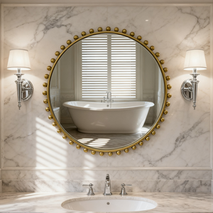 Nhà Máy Trực Tiếp Nghệ Thuật Trang Trí Gương Kim Loại Khung Vàng Vanity Gương Cho Phòng Ngủ Thông Tư Espejo Vòng Spiegel Trang Trí Nội Thất Tường Gương - Product Image 1