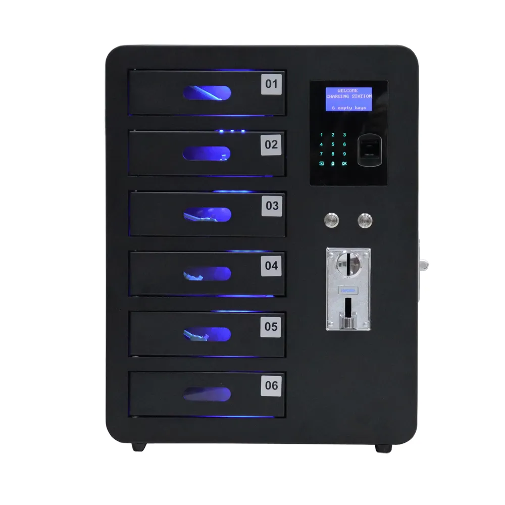 Openbare Elektronische 6 Deuren Vingerafdruk + Muntautomaat Mobiele Telefoon Laadstation Lockers