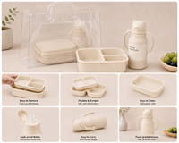 Ensemble de boîtes à lunch en silicone personnalisées pour enfants avec gourde anti-fuite à oreilles d'ours, conteneur bento compartimenté, OEM ODM, logo couleur