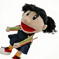 Marionnette à bouche mobile pour fille avec bâton de contrôle, marionnette ventrilque intégrale noire à queue de cochon avec jupe en jean