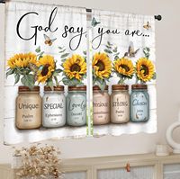 Кухонные шторы Sunflower, 2 панели, желтые, с цветочным узором в стиле фермерского дома, с христианскими цитатами из Библии, короткие, для кафе, на окна, декор
