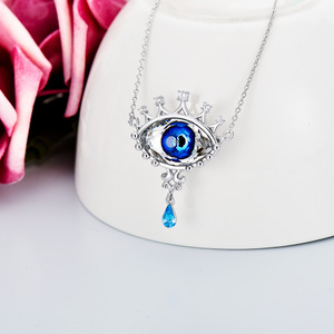 Amuleto greco gioielli regali delicati S925 argento Sterling Eye con cristallo blu buona fortuna occhi ciondoli collane - Product Image 3