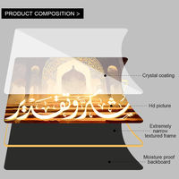 Décoration d'intérieur en gros, cadre luxueux avec impression HD, calligraphie islamique, art mural moderne en porcelaine et cristal arabe, peintures en 3 panneaux