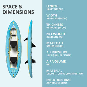 Kayak Inflable Profesional con Piso Rígido de Tecnología Drop Stitch, <span class=keywords><strong>Canoa</strong></span> Estable para Turismo con Aletas Extraíbles y Reposapiés - Product Image 2