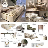 Ensemble de canapés de luxe haut de gamme de style italien moderne et élégant en tissu velours, mobilier de salon sectionnel pour projets de villas et de manoirs