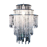 Lustre suspendu en métal argenté avec perles acryliques pour plafond haut, éclairage LED, décoration de mariage, de fête, de salle de réception