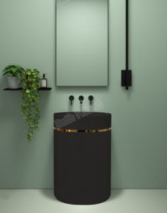 Lavabo sur pied monobloc de luxe moderne en pierre artificielle écologique de haute qualité pour salle de bain et extérieur - Product Image 2