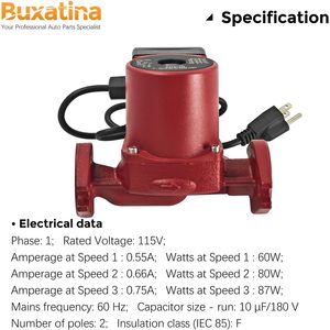 ปั๊มหมุนเวียนน้ำสามระดับความเร็ว 115V 17GPM สำหรับเปลี่ยนทดแทน Grundfos UPS15-58FC  วัสดุเหล็กหล่อสีแดง สำหรับติดผนัง ระบบ HVAC - Product Image 5