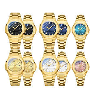 Fabricant de montres Shenzhen personnalisé meilleur couple or argent carré montre-bracelet lumineuse ensemble étanche pour homme et femme comme cadeau - Product Image 1