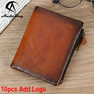 AndoBag Retro Short <b>Wallet</b> for <b>Men</b> Genuine Cow Leather Man Card Holder <b>Slim</b> Zipper Coin Purse 1390 - Product Image 1