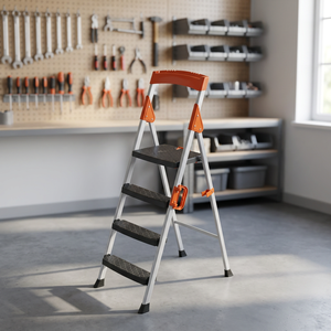 Échelle à marches en métal et plastique Promax PPM-703 3+1, moderne, industrielle, portable, sûre, pour l'extérieur, l'atelier, l'entrepôt, le salon - Product Image 3