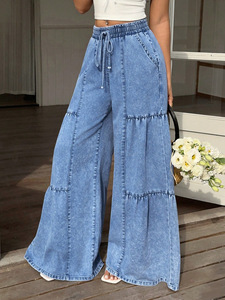 <span class=keywords><strong>Jeans</strong></span> a Gamba Larga da Donna <span class=keywords><strong>con</strong></span> Coulisse <span class=keywords><strong>in</strong></span> <span class=keywords><strong>Vita</strong></span>, Denim Lavato Effetto Usurato, Vestibilità Ampia, Pantaloni Casual - Product Image 6
