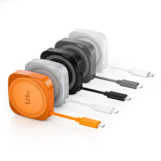 25W Magnetic Wireless Charger .2 Compliant Smartphone Charger with Retractable USB-C Cable and 360 Charging