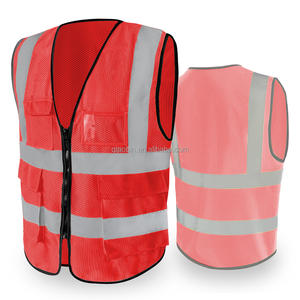 Áo phản quang đỏ cao cấp ANSI Class 2, chất liệu lưới thoáng khí, có băng phản quang, in logo tùy chỉnh, dành cho người lớn làm việc xây dựng - Product Image 1