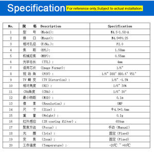 Lente Gran Angular M4 EFL de 1.6 mm y 88 Grados para Sensor de 1/6\", Lente Estenopeica para Cámara de Escáner de Código de Barras de 5MP, Lente para Teléfono Móvil M4.5 de 1.58 mm - Product Image 3