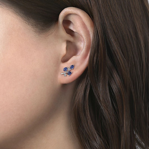 Elegantes Pendientes de Zafiro Azul con Diseño de Planta en Plata 925, Joyería Clásica para Uso Diario de Mujer, Corte Brillante Redondo - Product Image 4