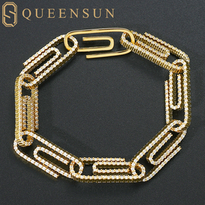 גרירה ג 'י גרא 18K זהב מוצק quensun missanite שרשרת ההיפופ וצמידי קישור 10 מ "מ קריסטל נייר קליפ מגביש - Product Image 4