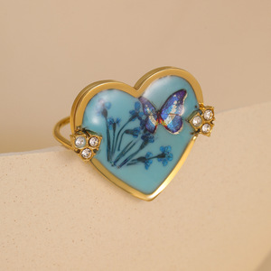 Mới Không Thấm Nước 18K Vàng Mạ Thép Không Gỉ Khô Hoa Nhựa Nhẫn Cổ Điển <span class=keywords><strong>Epoxy</strong></span> Bảo Quản Hoa Zircon Nhẫn Cho Cô Gái - Product Image 5