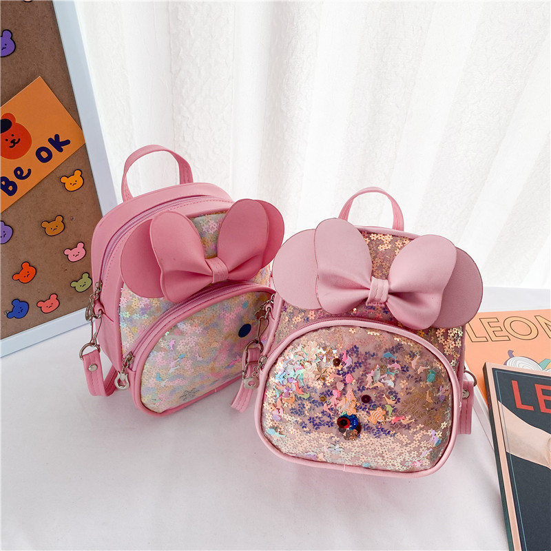 Разноцветные блестки, модный детский мультяшный рюкзак с бантом, миниатюрная школьная сумка, детские школьные сумки