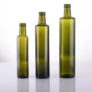 Botol minyak Dorica kecil Tradisional 100ml 3oz kaca hijau tua untuk minyak zaitun saus minyak bunga matahari
