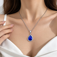 Parure de bijoux en strass goutte d'eau, collier, bracelet, boucles d'oreilles clipsables, couleur argent, bleu transparent, accessoires de mode pour femme pour les soirées