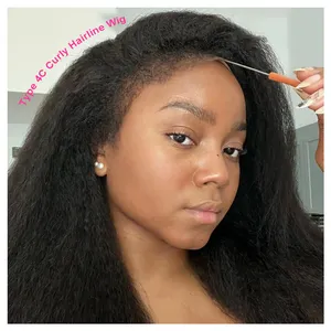 Perruque Lace Front Wig naturelle crépue lisse 13x4 HD avec cheveux de bébé bouclés Afro, ligne de cheveux naturelle, bords crépus bouclés