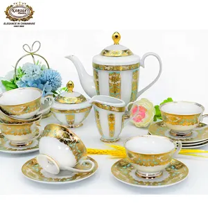 Conjunto de xícara de chá de luxo com decoração dourada, conjunto de talheres de café de alta qualidade, 17 peças, para presente, para festa de casamento