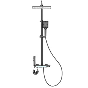 Ensemble de robinetterie de douche <span class=keywords><strong>numérique</strong></span> à quatre fonctions en laiton au design moderne, gris anthracite, avec système de douche pluie et lumière d'ambiance - Product Image 5