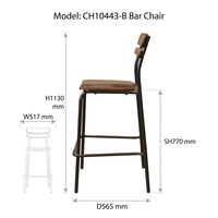 Chaise de bar moderne avec siège en bois et structure en acier, tabouret de comptoir avec dossier pour hôtel, bar à domicile, salle à manger