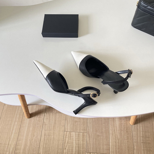 <span class=keywords><strong>Sandali</strong></span> con <span class=keywords><strong>tacco</strong></span> a spillo da donna in vera pelle di lusso, di alta qualità, neri e <span class=keywords><strong>bianchi</strong></span>, con punta a punta, per donna - Product Image 4