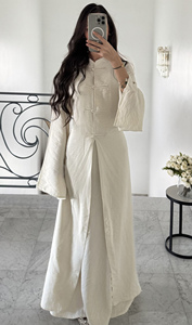 Ensemble de robes islamiques modestes faites à la main pour femmes, robes maxi élégantes en polyester et lin à manches longues, pour un usage quotidien - Product Image 3