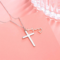 Pendentif croix en argent sterling 925, offre spéciale, collier religieux, amour, cœur, battement de croix, vente en gros