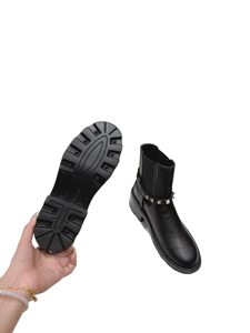 Bottines blanches élégantes et cool avec détails rivetés, bottines Chelsea courtes en cuir véritable, bottes de moto à plateforme, style Valentino - Product Image 6