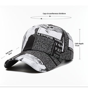 Stampa <span class=keywords><strong>di</strong></span> giornale su misura <span class=keywords><strong>di</strong></span> moda <span class=keywords><strong>di</strong></span> cotone pallina da Golf cappellino da Baseball sportivo Unisex stile Hip Hop cappello da papà per le donne degli uomini - Product Image 6