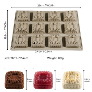 Moule à gâteau en silicone 3D torsadé à 12 cavités, idéal pour mini-desserts au chocolat, bonbons, savons faits main, gelées et poudings. - Product Image 2