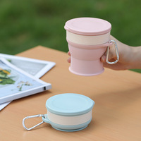 Gobelet pliable en silicone de qualité alimentaire sans BPA de 250 ml, pour le camping en plein air, les voyages, le café, avec mousqueton, réutilisable