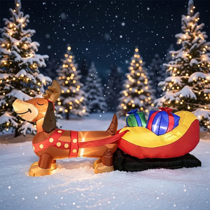 Sled gonflable de Noël de 2,4 mètres en forme de chien saucisse avec éclairage LED, idéal pour la décoration extérieure de cour et les accessoires de mise en scène - Product Image 2