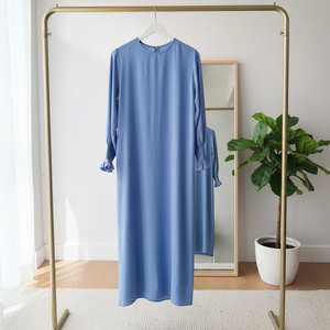 Vestido Maxi Musulmán de Moda, Modesto y Transpirable, de Poliéster, con Cuello, Puños con Volantes, Bolsillos Laterales Plisados y Cremallera Trasera Invisible - Product Image 2
