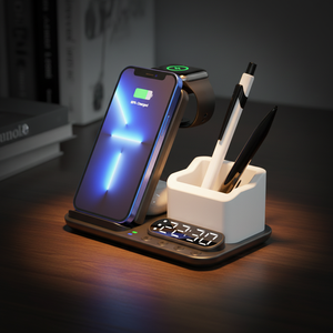 Station de charge sans fil 3 en 1 avec réveil, charge rapide 15W, OEM ODM, pour iPhone 13, Watch, <span class=keywords><strong>chargeur</strong></span> magique - Product Image 1